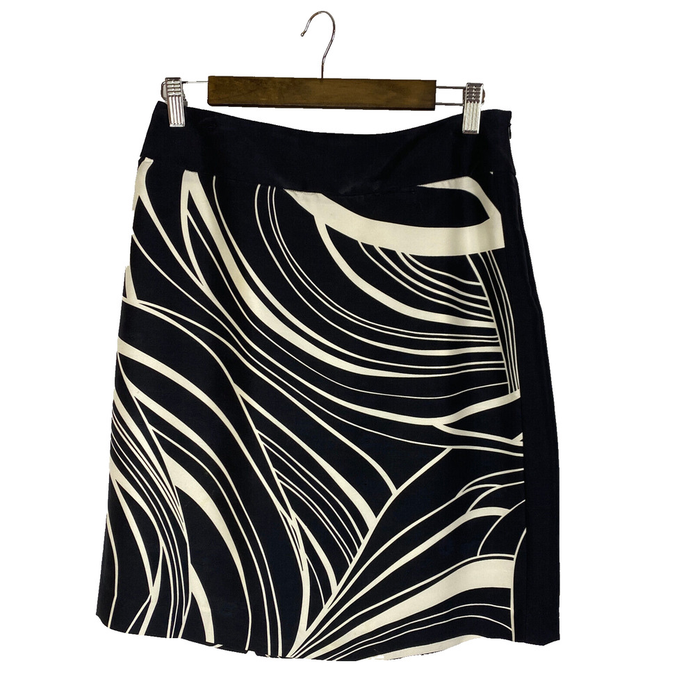 Vtg Y2K Elements G Skirt Sz 12P Petite 100% Silk Lined Black White Abstract